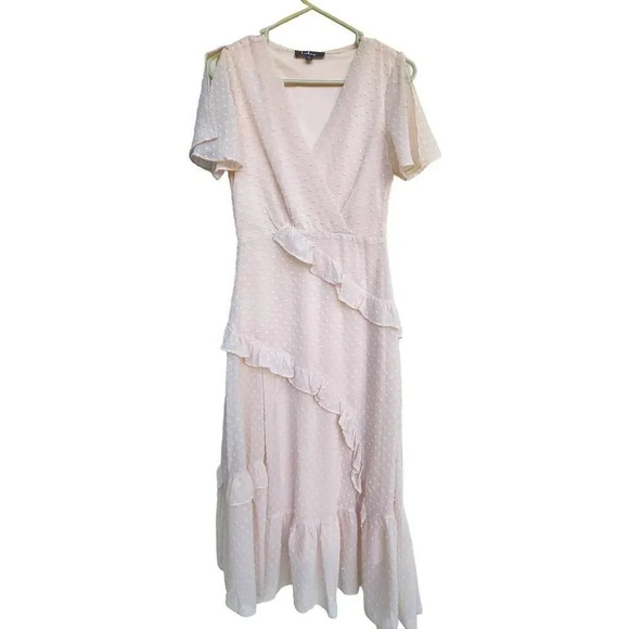 LULUS Next to You Cream Swiss Dot Ruffled Midi Dress xs - Picture 2 of 4